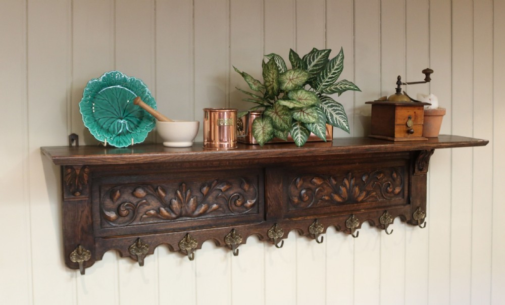 French Solid Oak Carved Wall Shelf View V