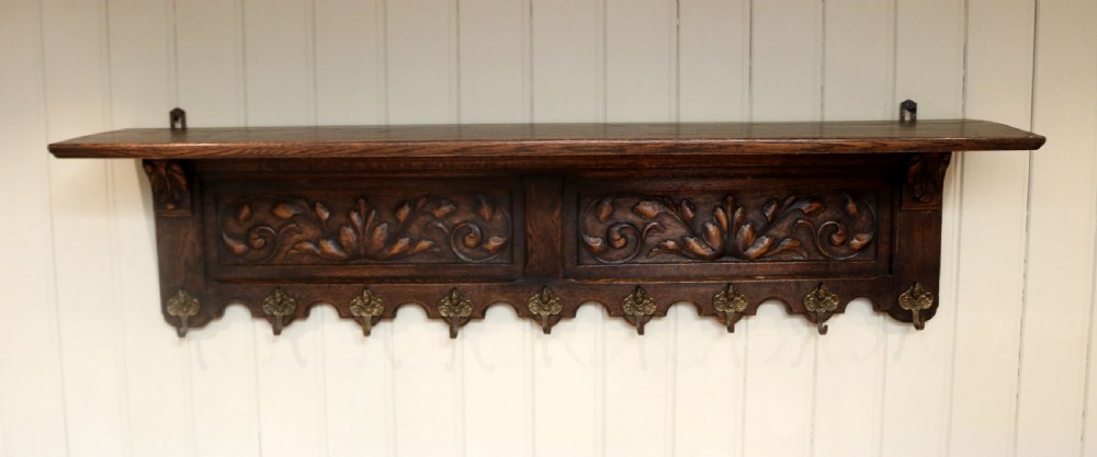 French Solid Oak Carved Wall Shelf View VI