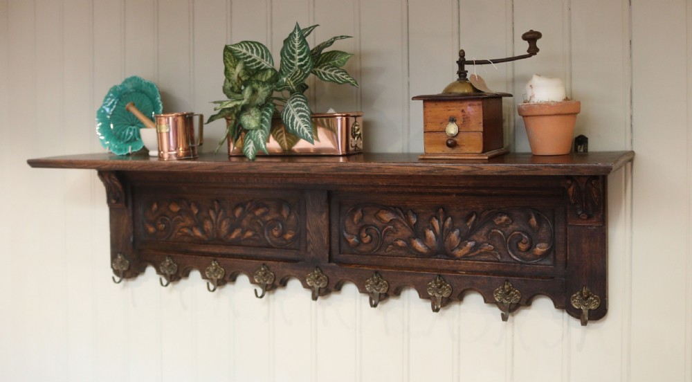 French Solid Oak Carved Wall Shelf View VII