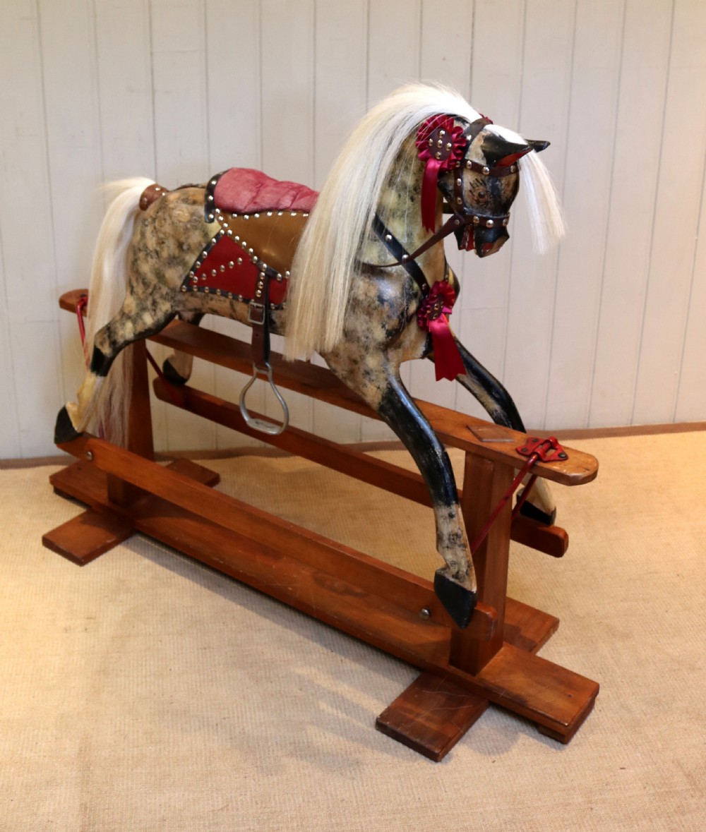 1930s Dapple Wooden Rocking Horse View III