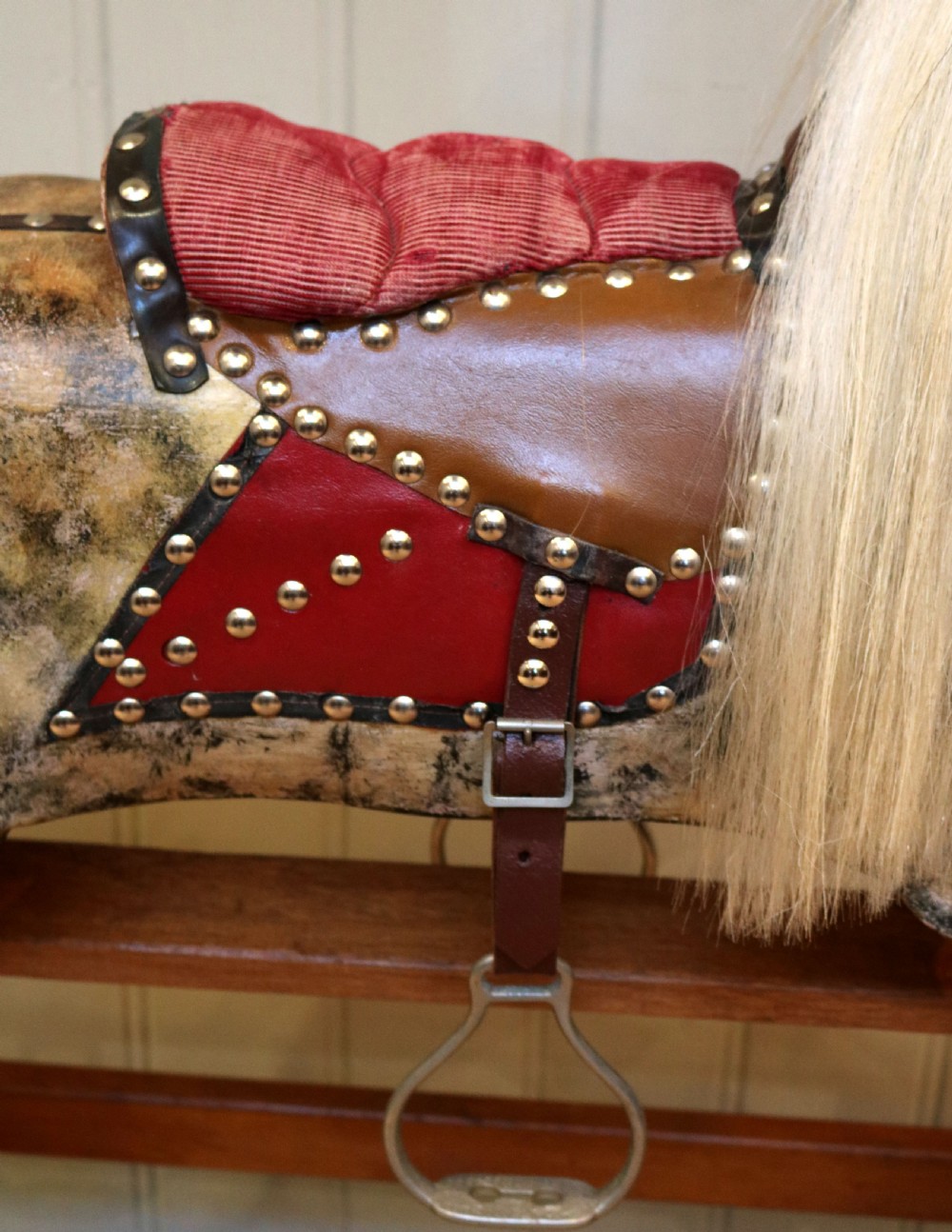 1930s Dapple Wooden Rocking Horse View V