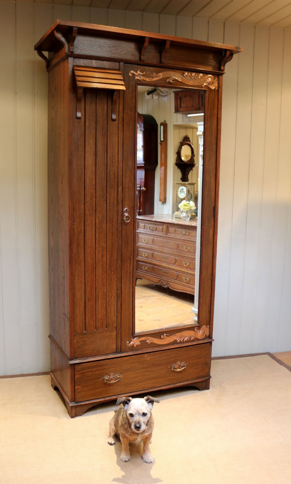 Oak Arts And Crafts Mirrored Wardrobe  View IV