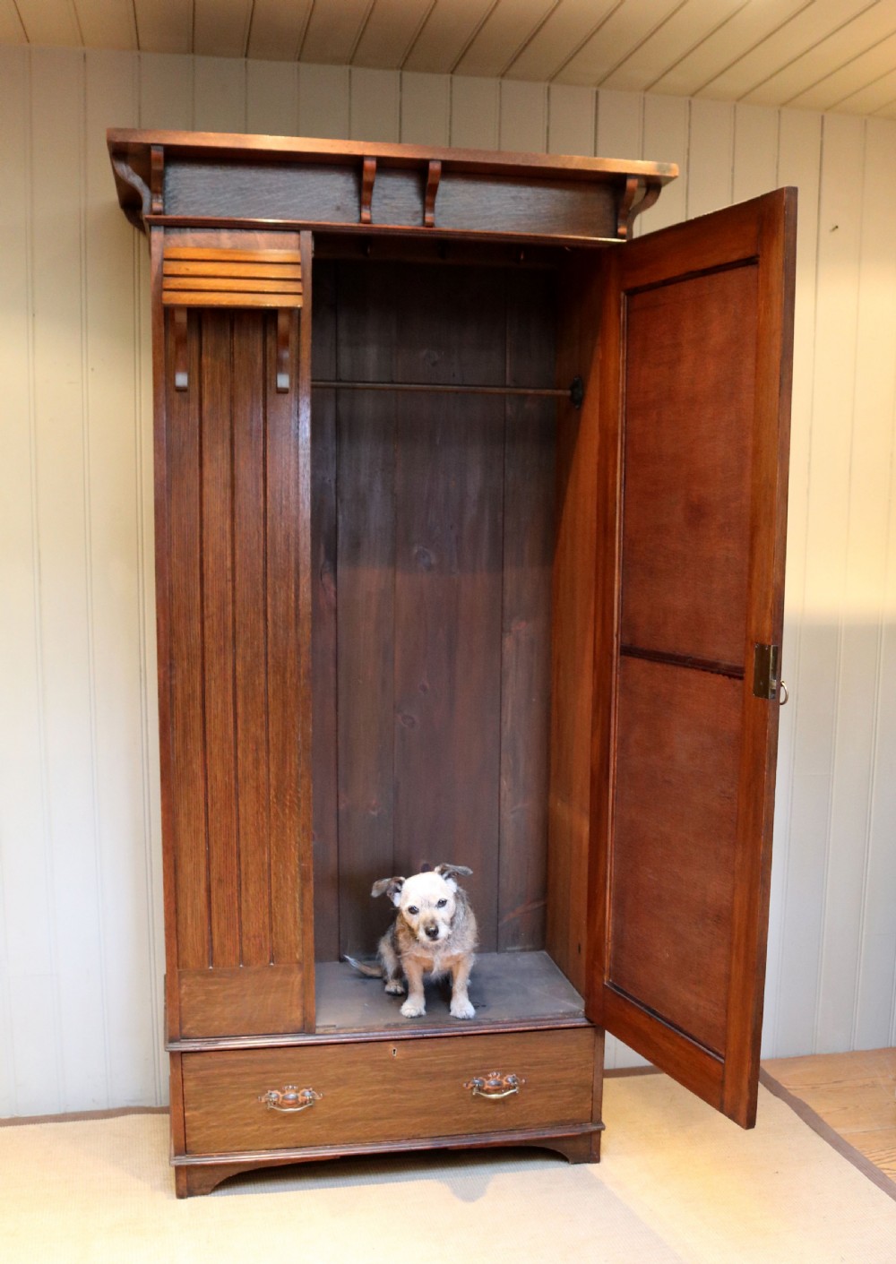 Oak Arts And Crafts Mirrored Wardrobe  View V