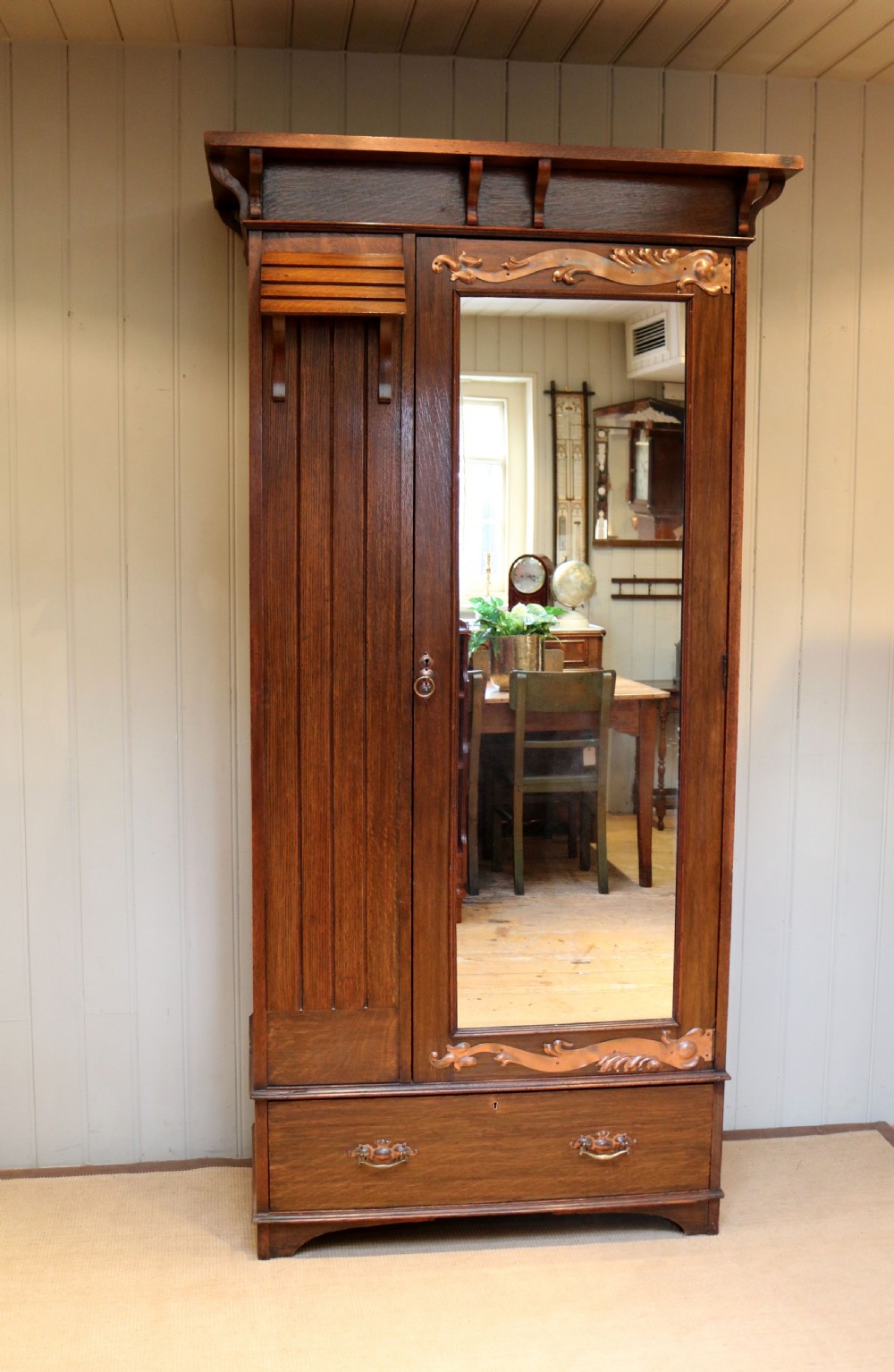 Oak Arts And Crafts Mirrored Wardrobe  View VI