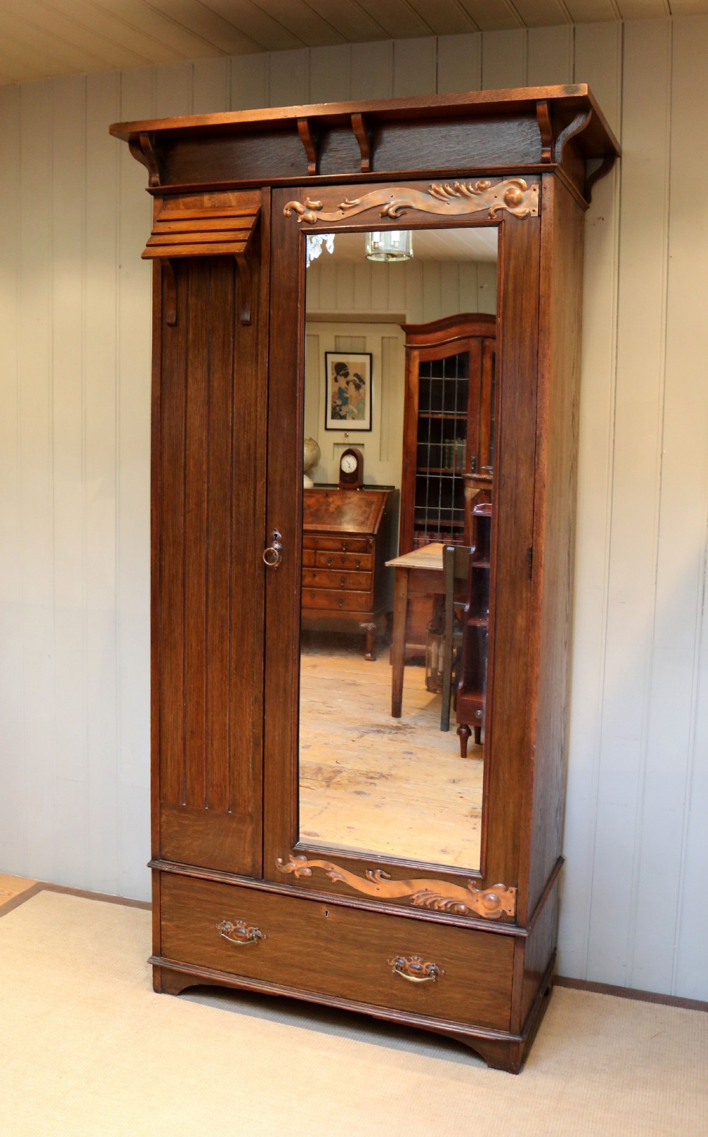 Oak Arts And Crafts Mirrored Wardrobe  View VIII