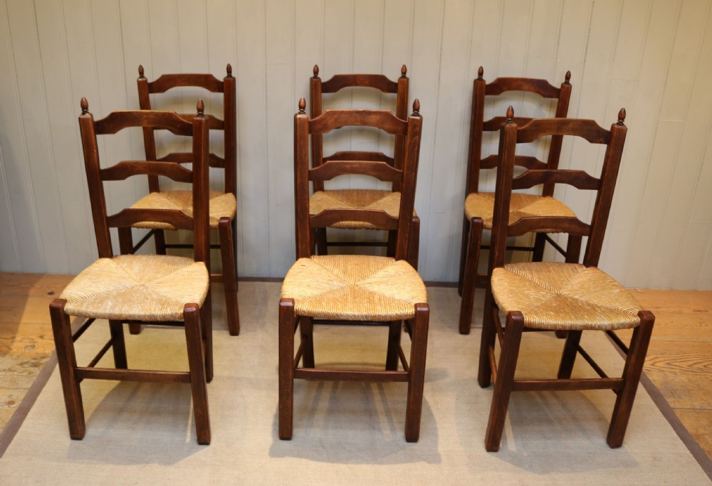 Set Of Six Beech Rush Seat Chairs 