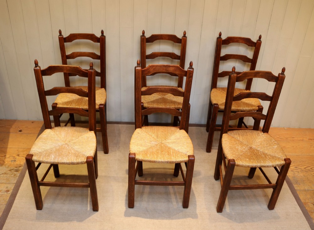 Set Of Six Beech Rush Seat Chairs  View II