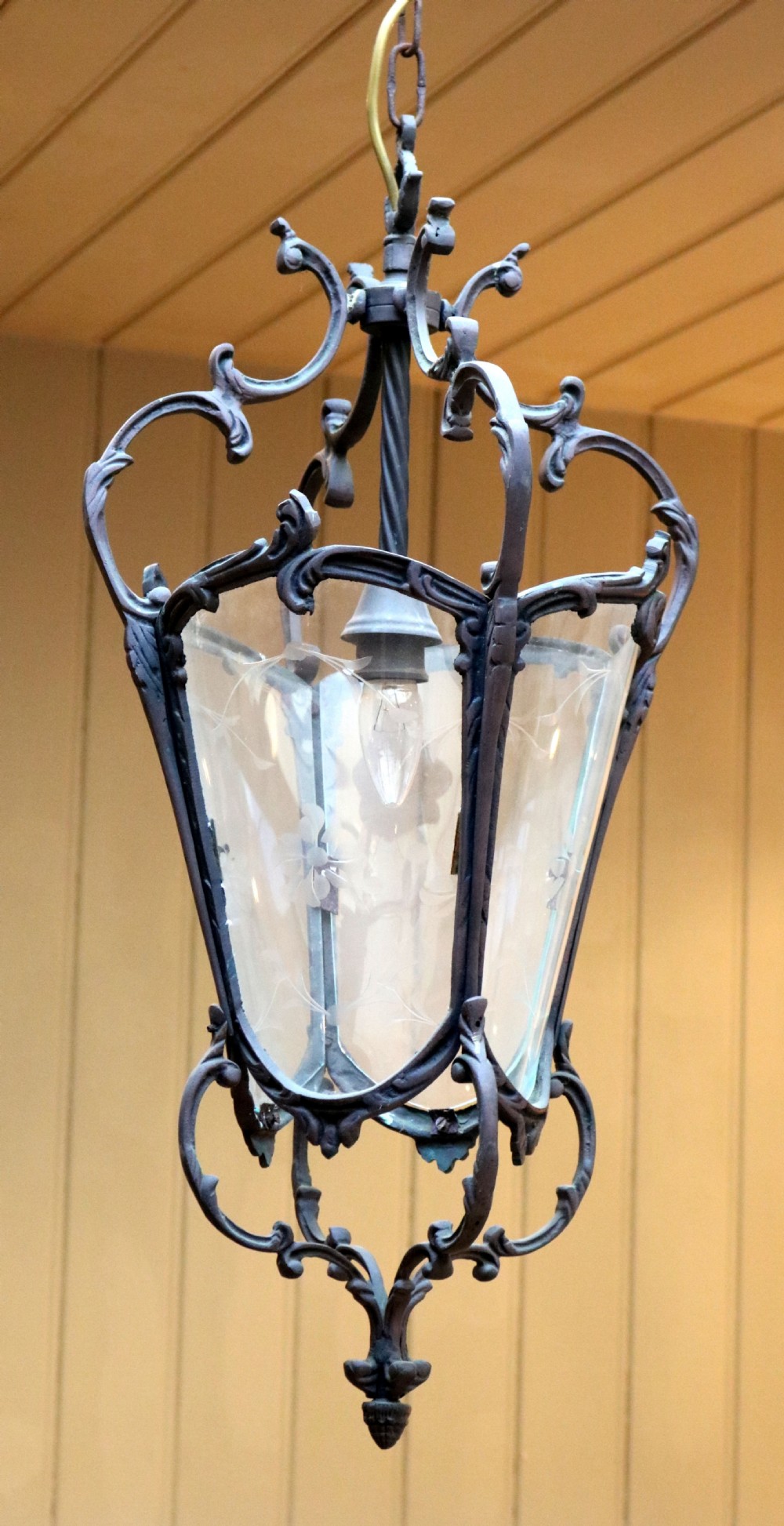 French Bronze Etched Glass Lantern