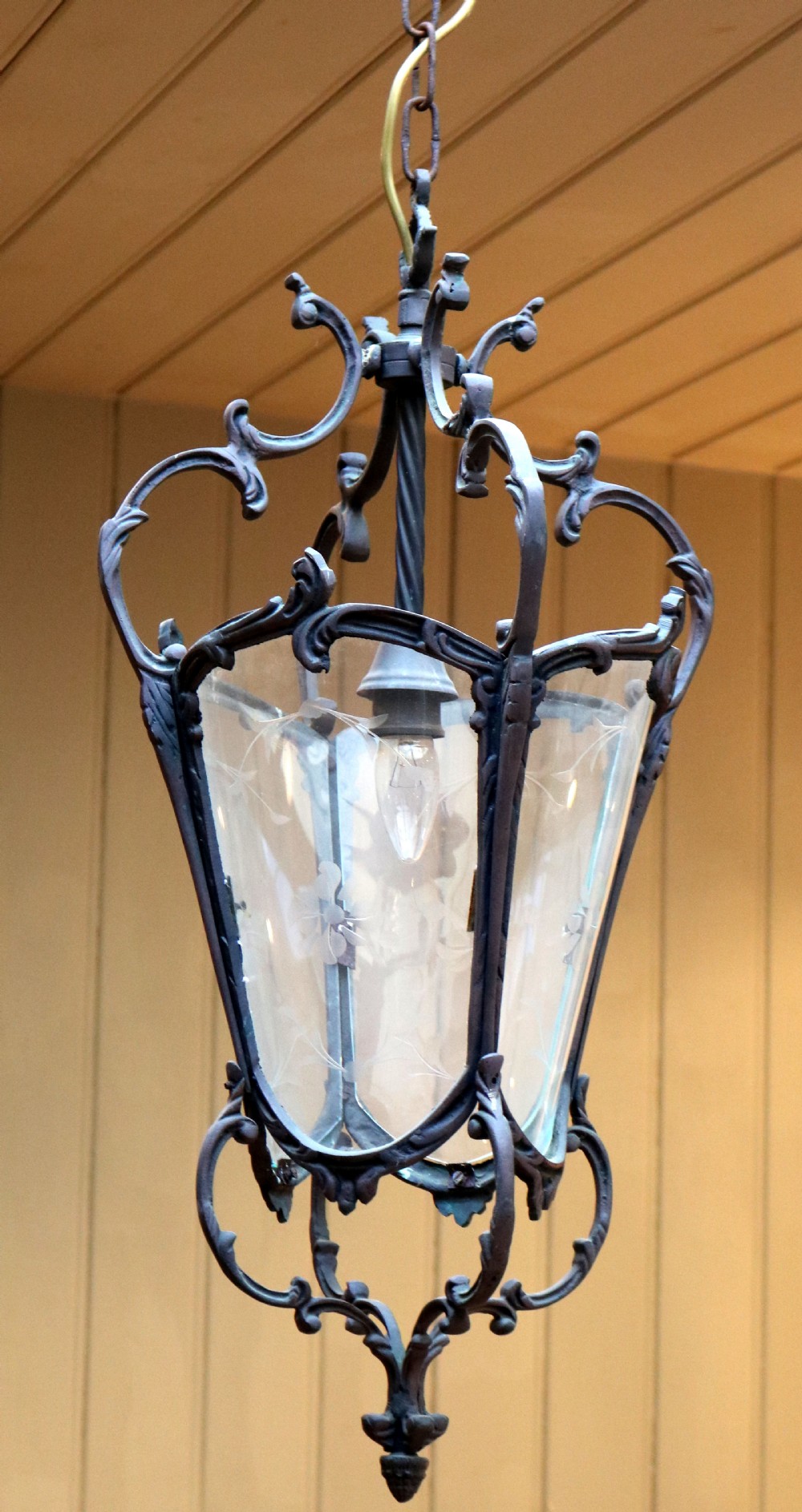 French Bronze Etched Glass Lantern View II