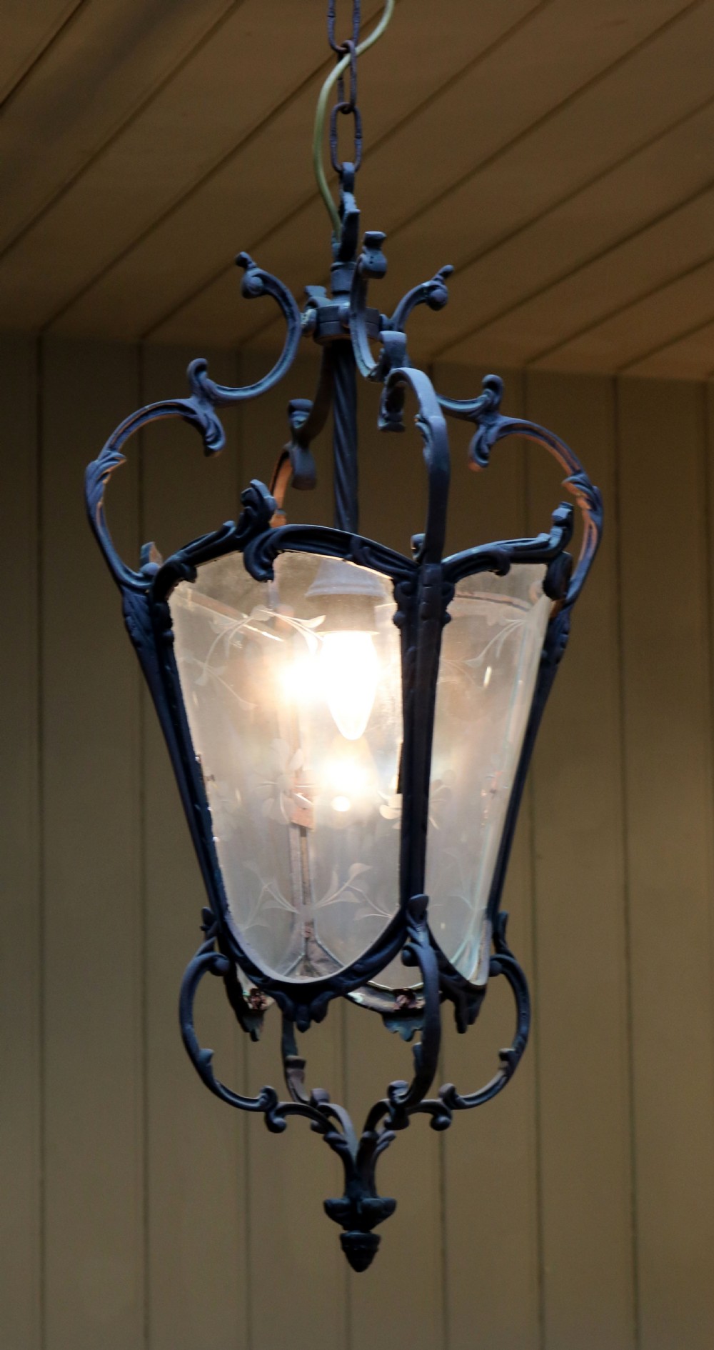 French Bronze Etched Glass Lantern View III