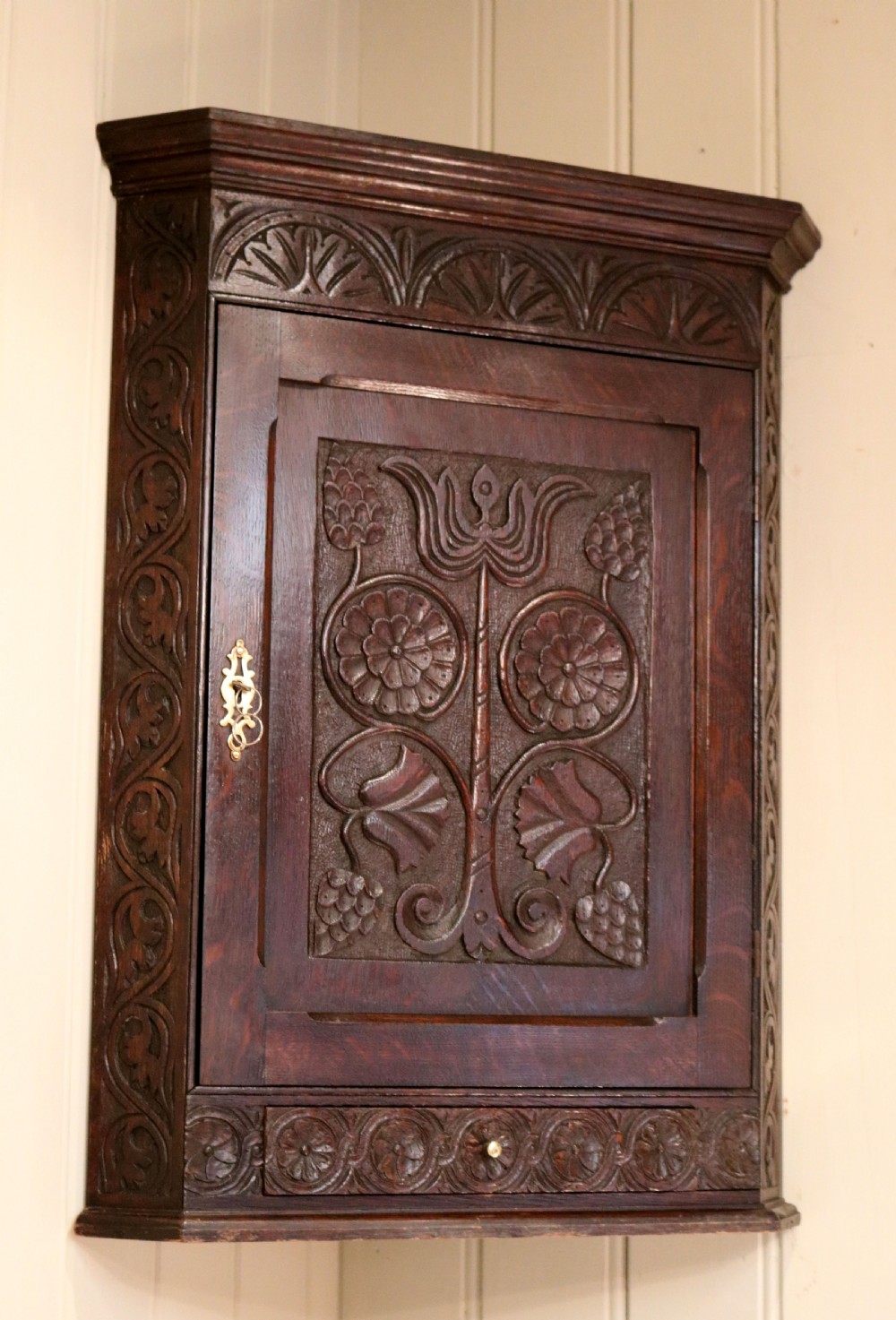 Small Georgian Carved Oak Corner Cabinet View II