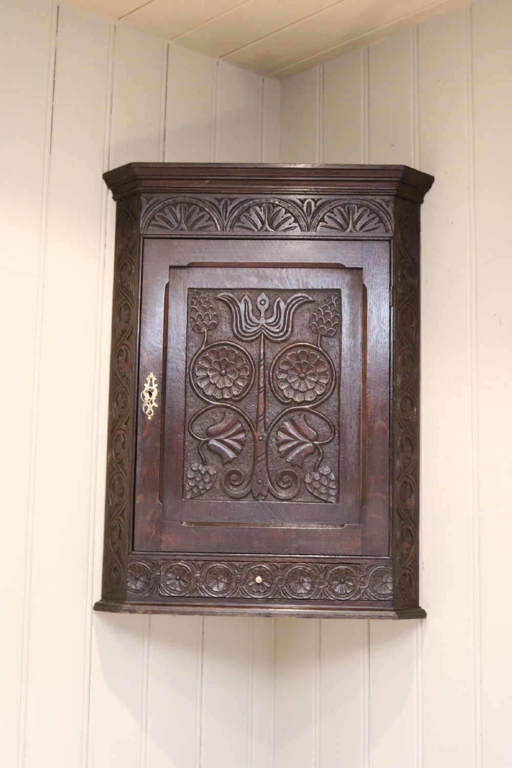 Small Georgian Carved Oak Corner Cabinet View III