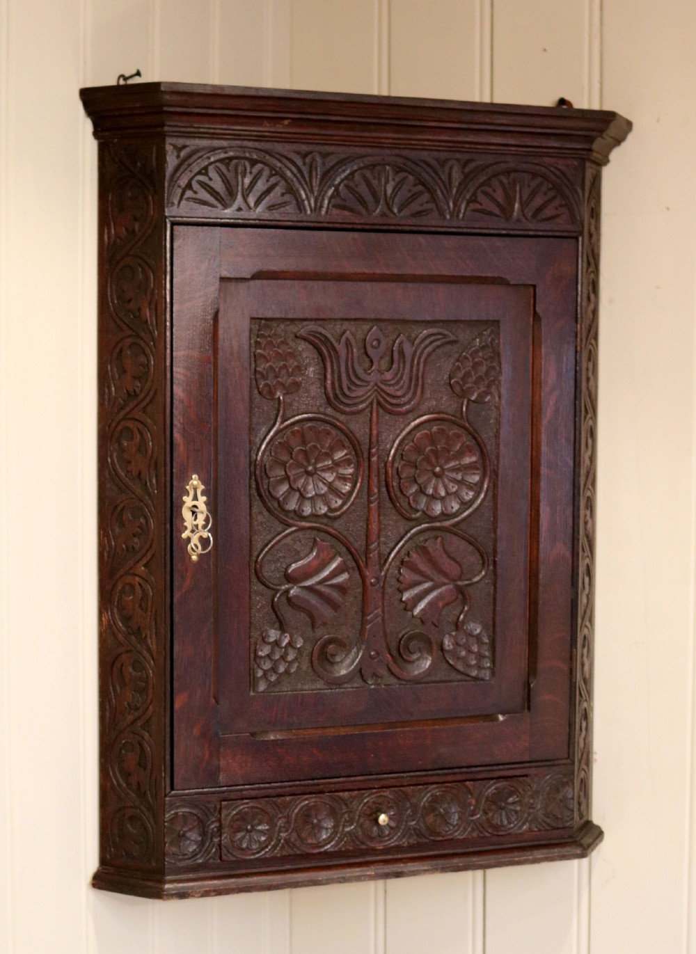 Small Georgian Carved Oak Corner Cabinet View IV