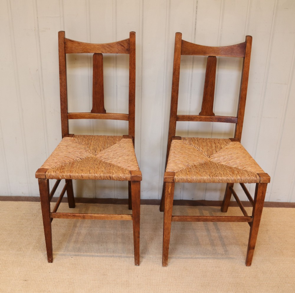 Pair Of Oak Arts And Crafts Rush Seat Chairs 