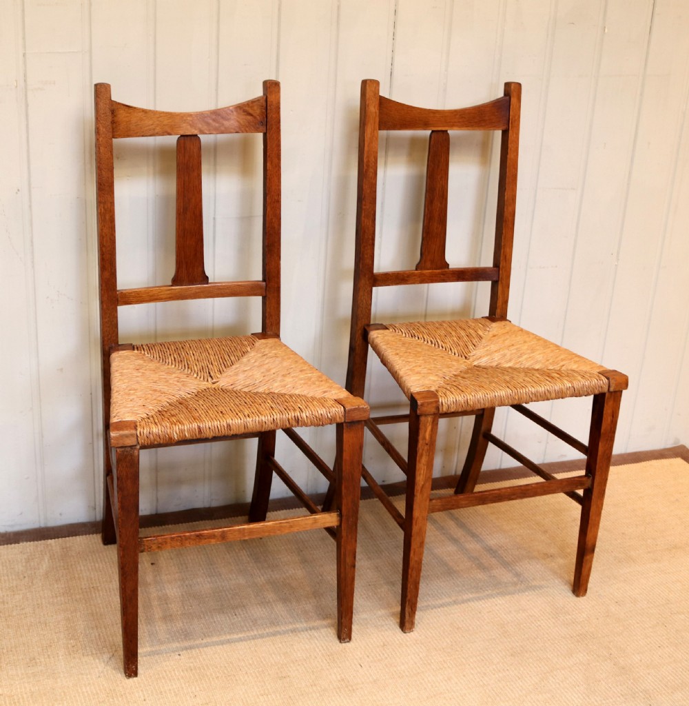 Pair Of Oak Arts And Crafts Rush Seat Chairs  View III