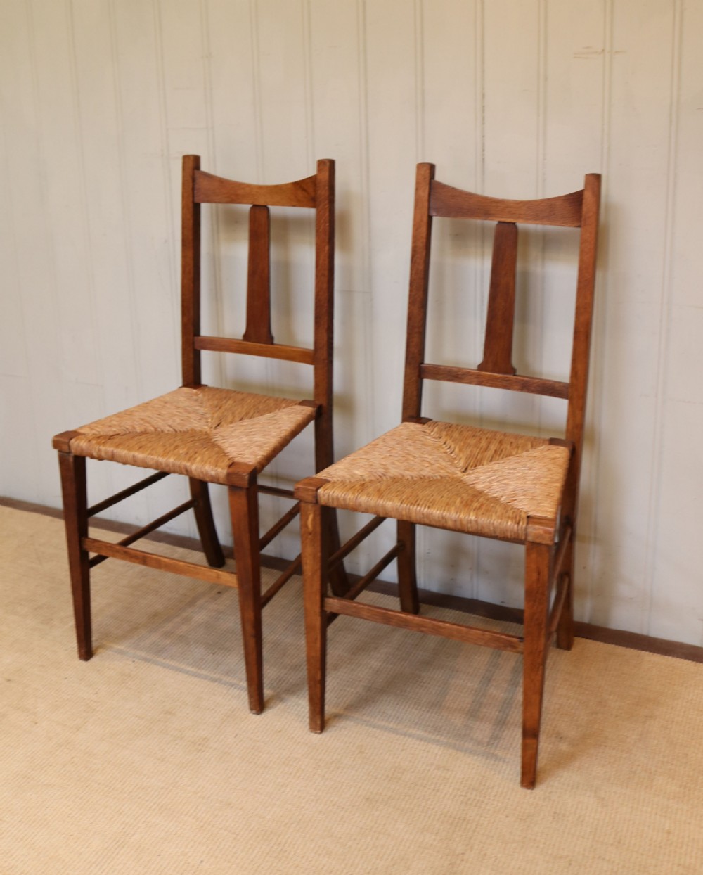Pair Of Oak Arts And Crafts Rush Seat Chairs  View IV