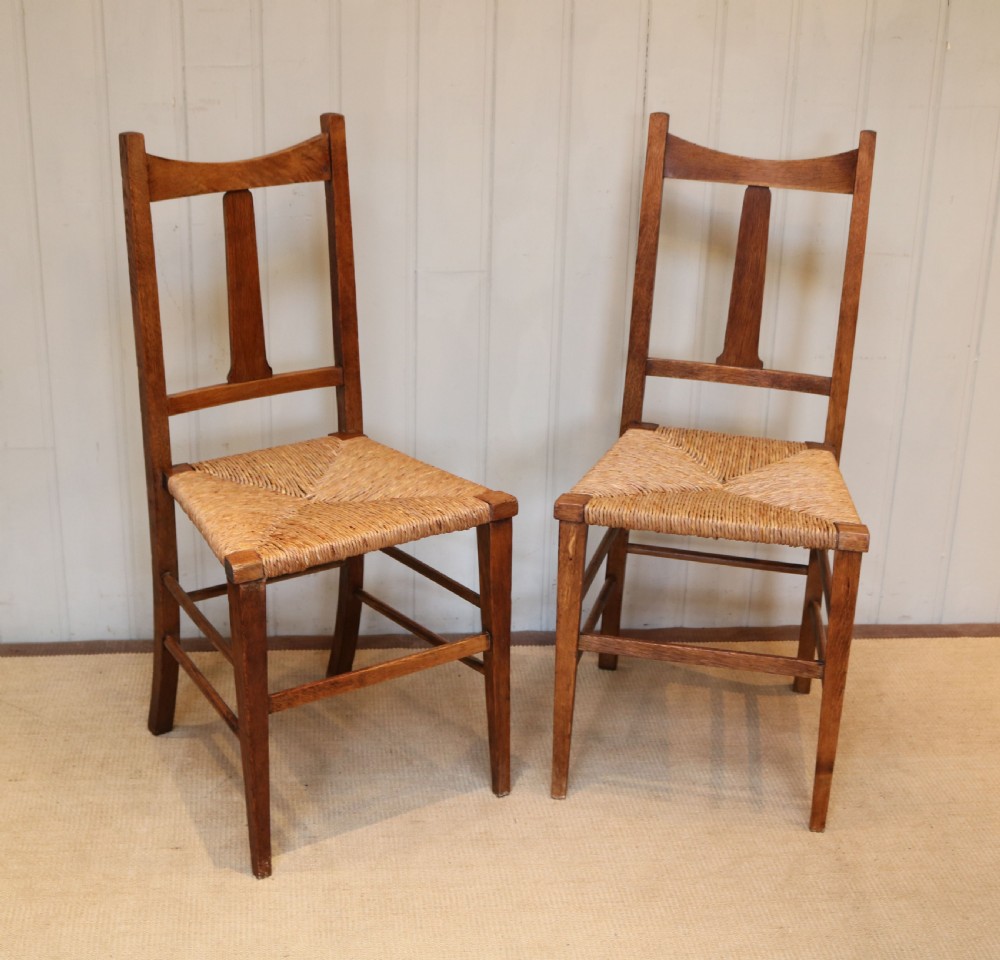 Pair Of Oak Arts And Crafts Rush Seat Chairs  View VI
