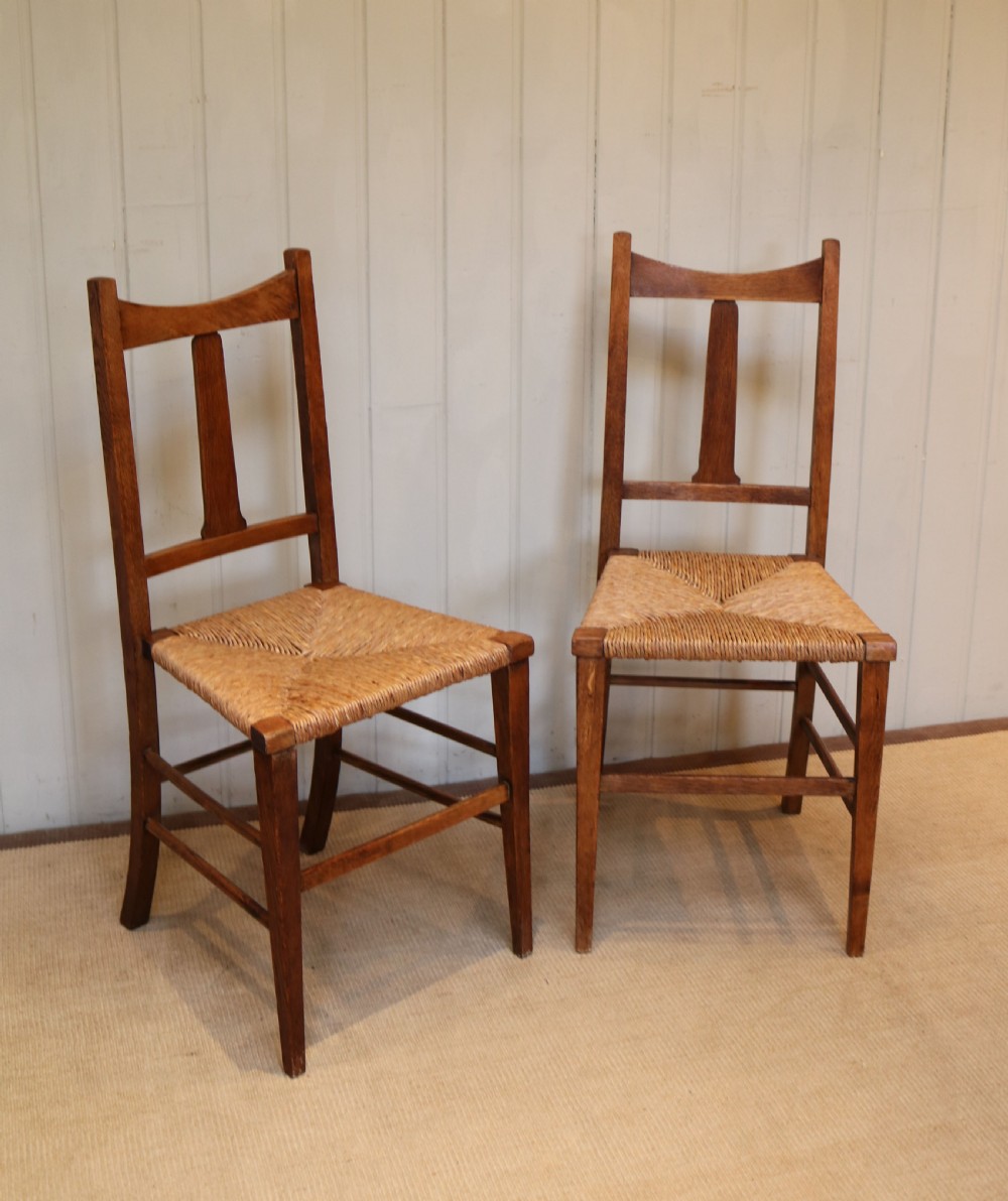 Pair Of Oak Arts And Crafts Rush Seat Chairs  View VII
