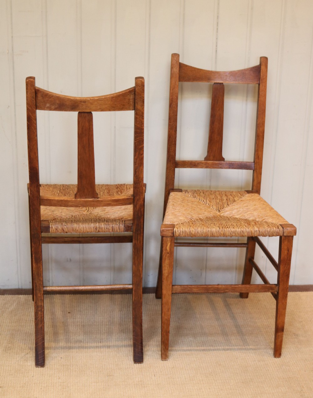 Pair Of Oak Arts And Crafts Rush Seat Chairs  View VIII