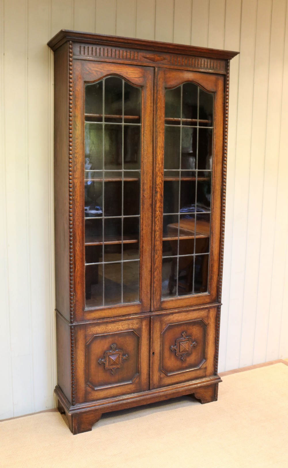 Tall Glazed Oak Bookcase View II