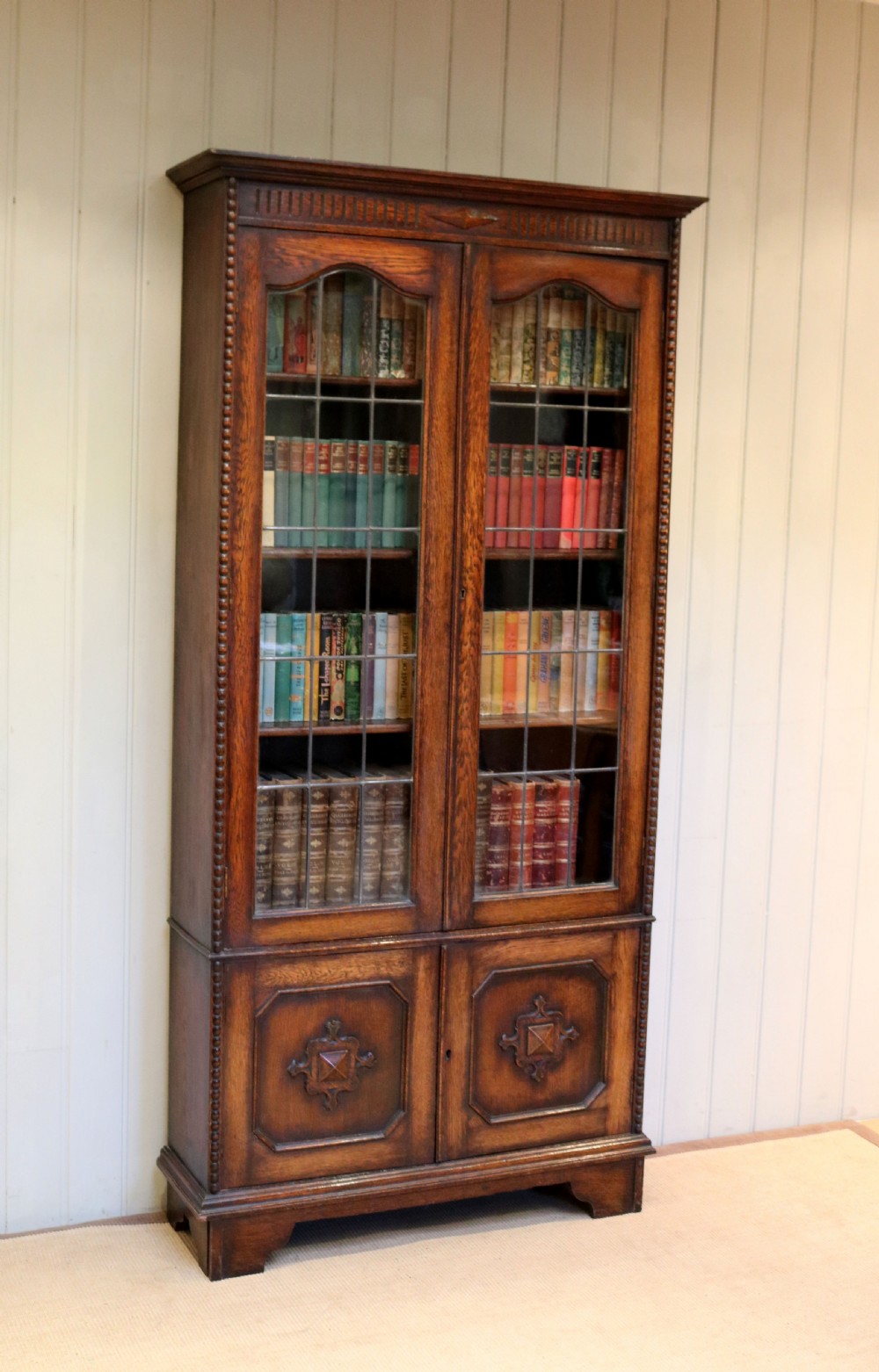 Tall Glazed Oak Bookcase View III