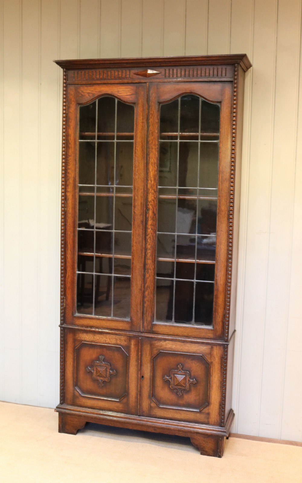 Tall Glazed Oak Bookcase View IV