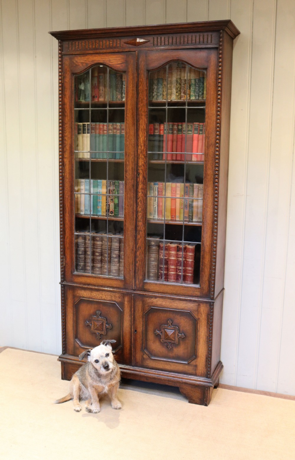 Tall Glazed Oak Bookcase View V