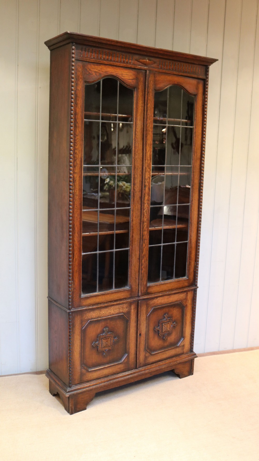 Tall Glazed Oak Bookcase View VI