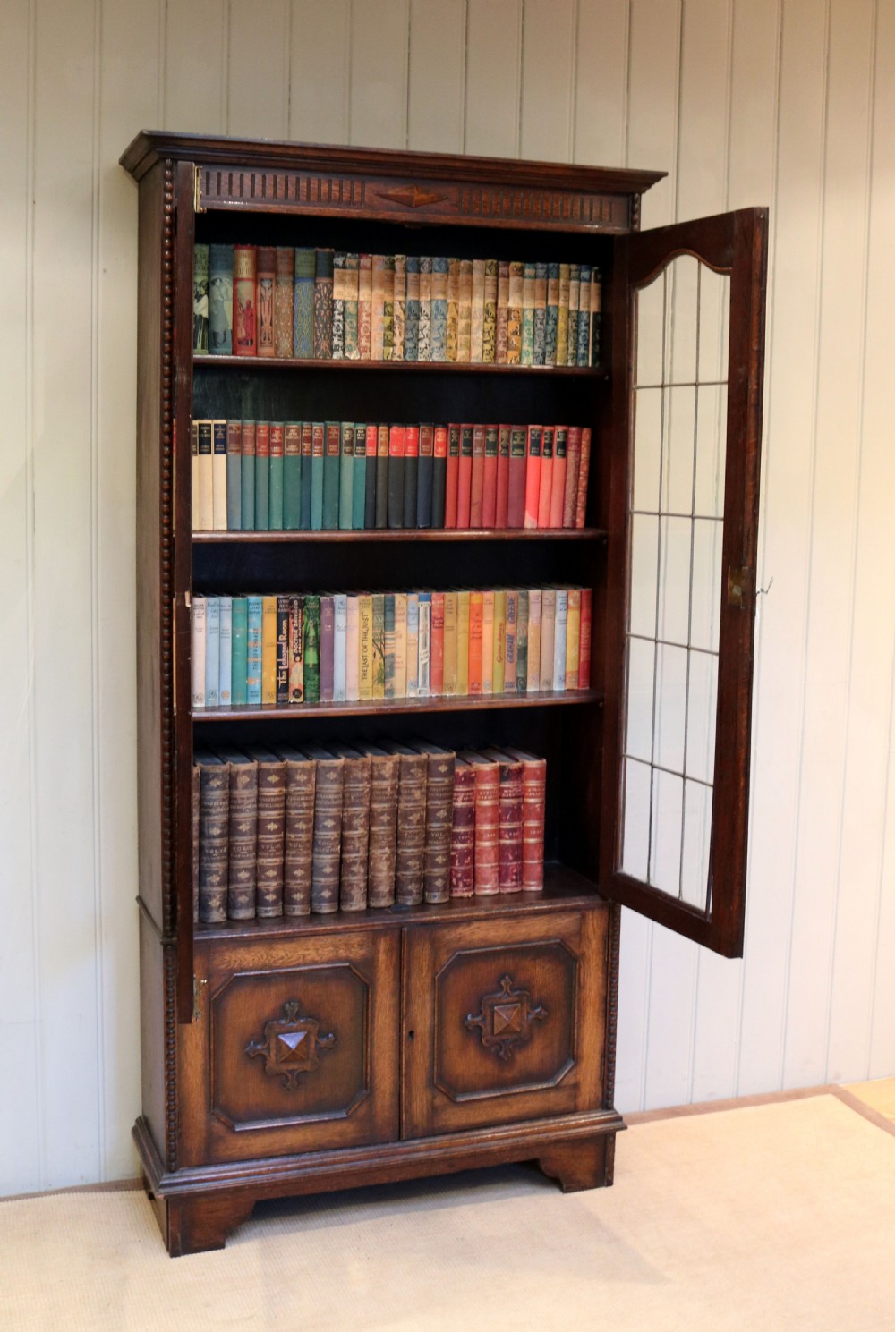 Tall Glazed Oak Bookcase View VII