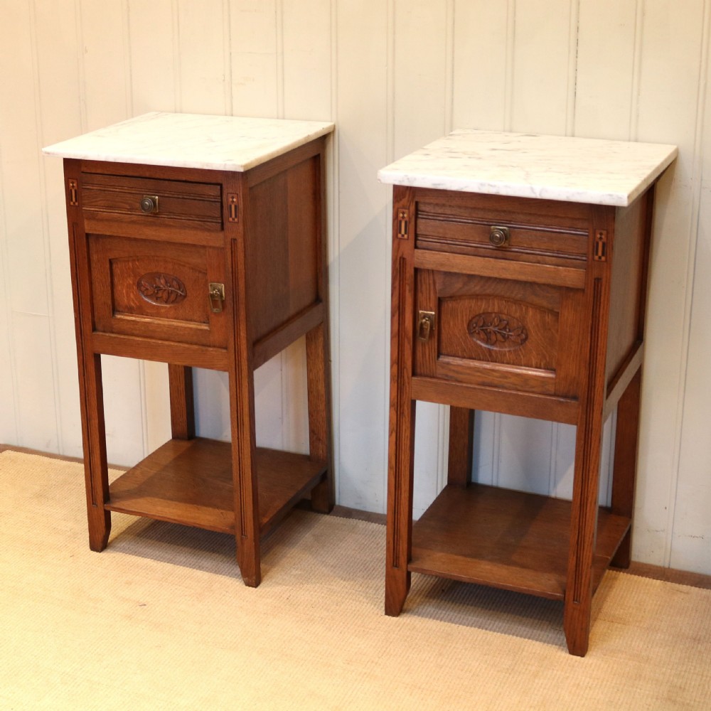 Pair Of French Oak Marble Top Bedside Cabinets View II