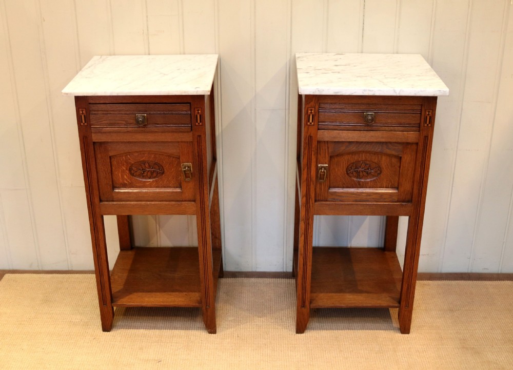 Pair Of French Oak Marble Top Bedside Cabinets View III
