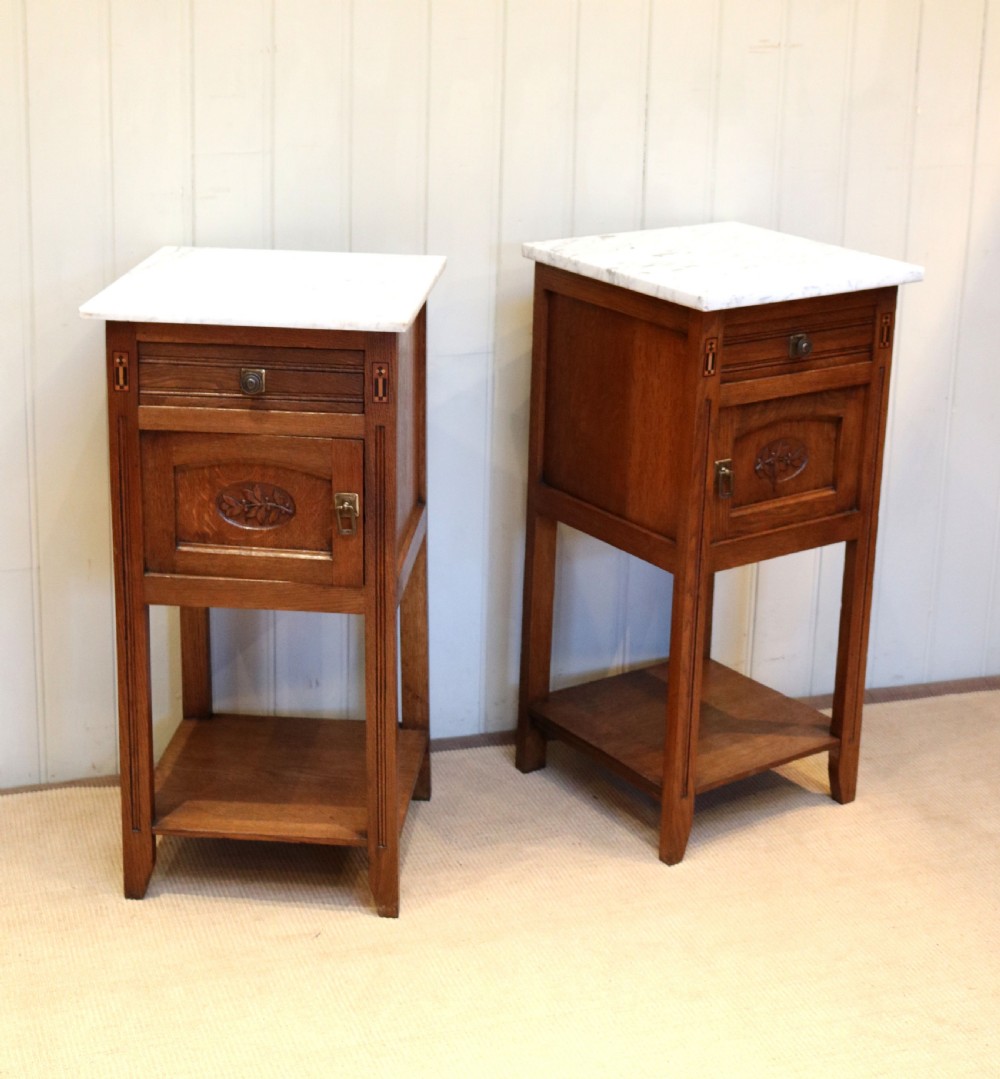 Pair Of French Oak Marble Top Bedside Cabinets View IV