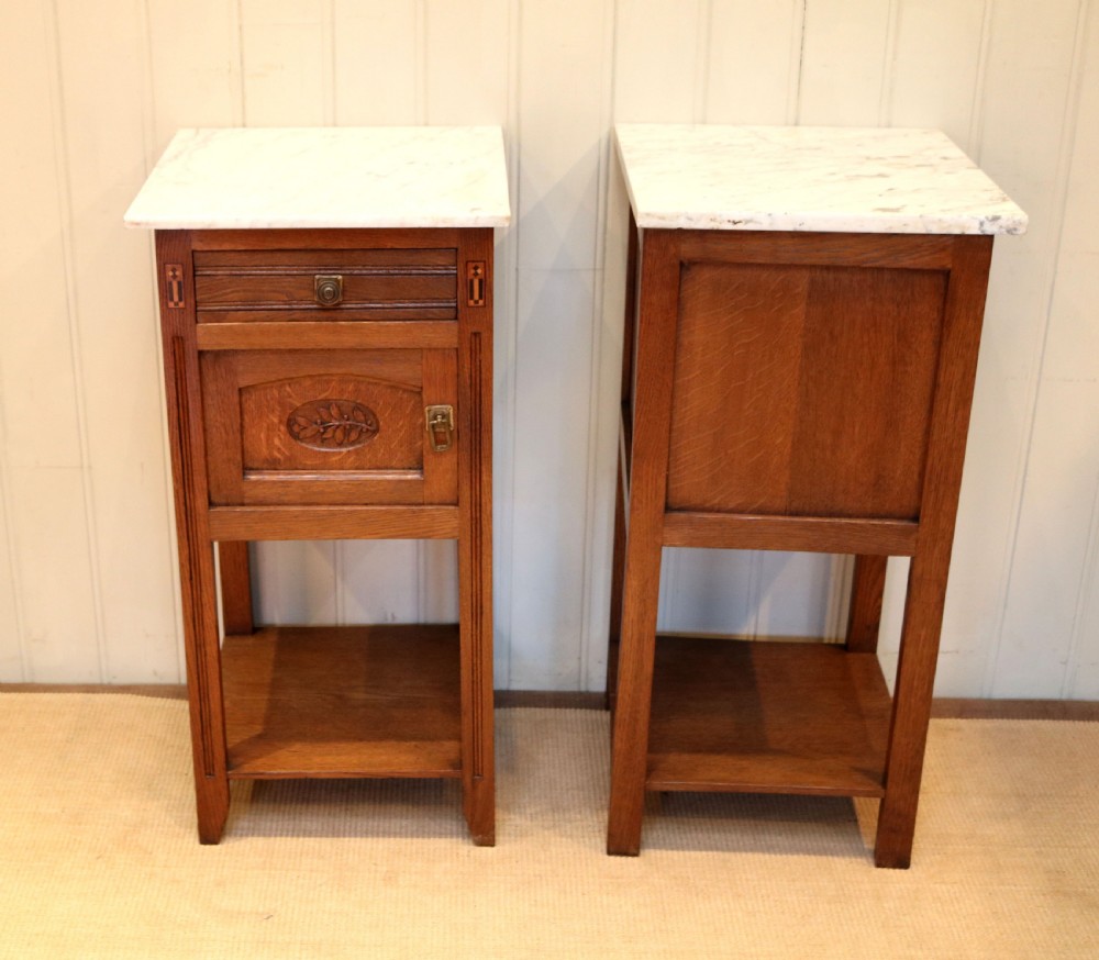 Pair Of French Oak Marble Top Bedside Cabinets View V