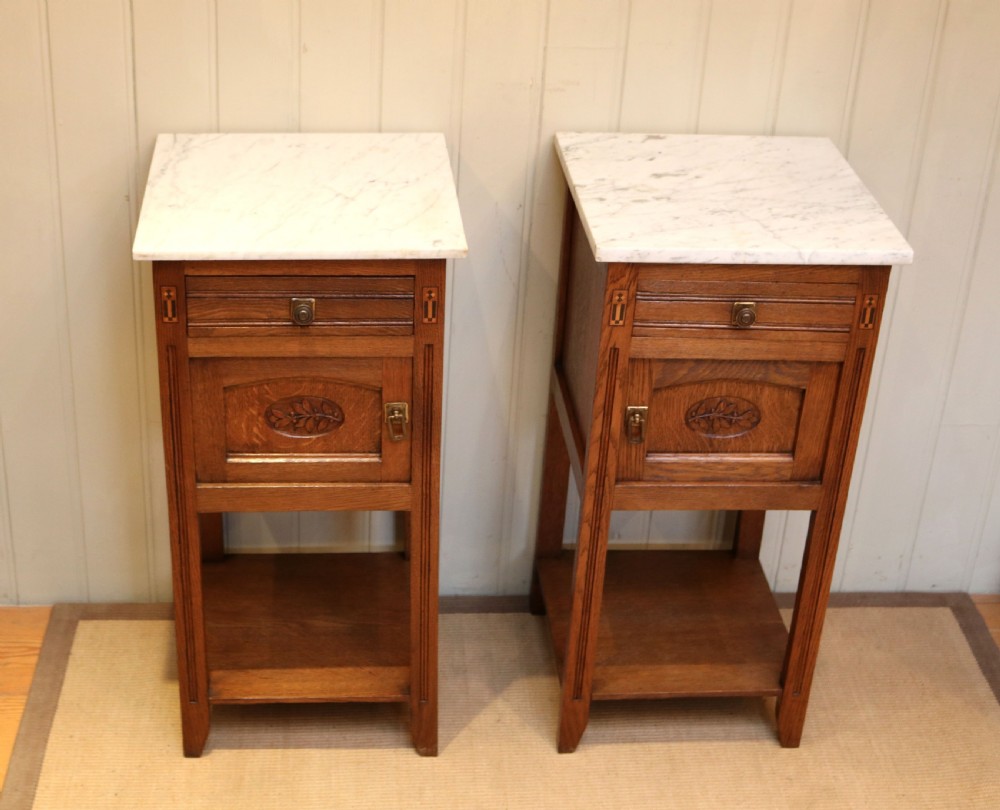 Pair Of French Oak Marble Top Bedside Cabinets View VI