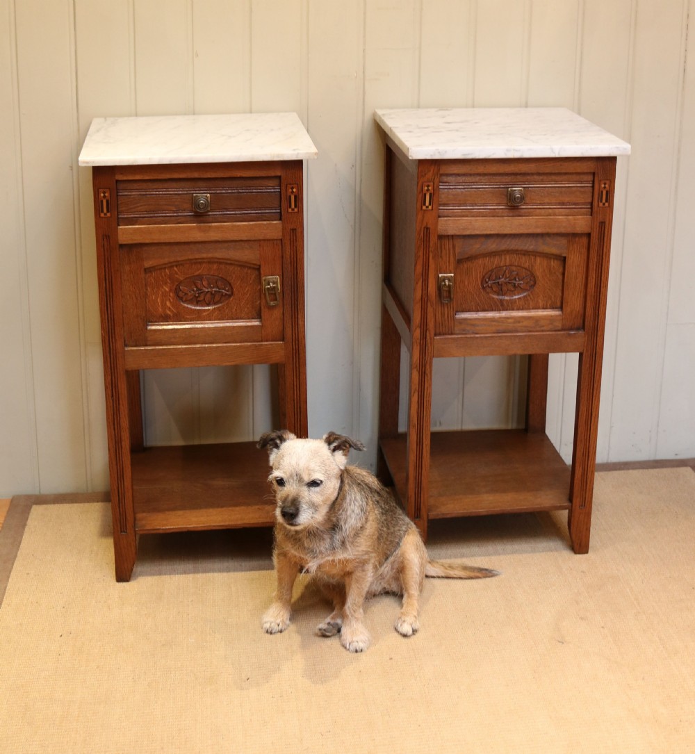 Pair Of French Oak Marble Top Bedside Cabinets View VII
