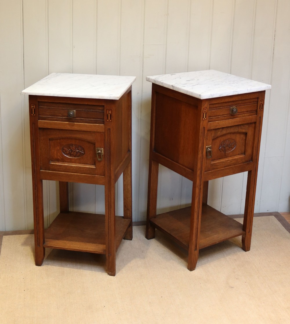 Pair Of French Oak Marble Top Bedside Cabinets View VIII