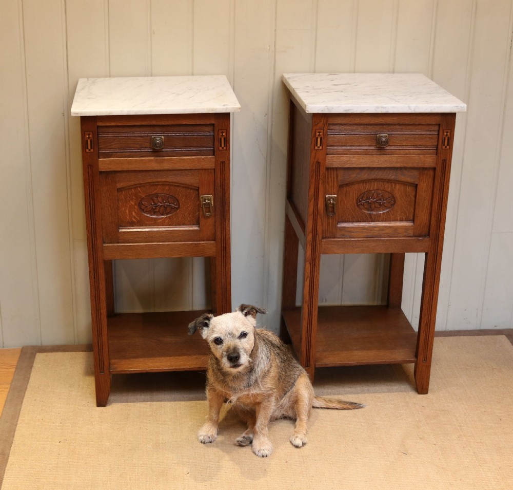 Pair Of French Oak Marble Top Bedside Cabinets View X