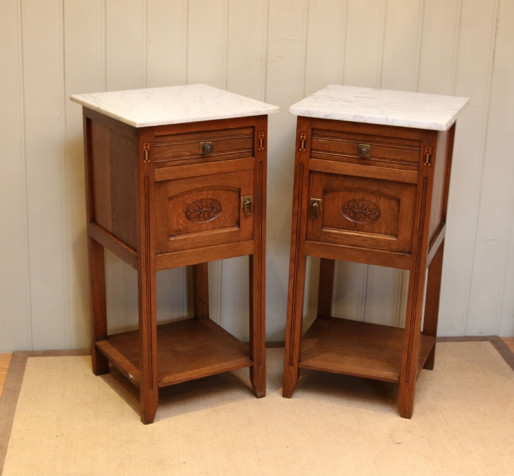 Pair Of French Oak Marble Top Bedside Cabinets View XI