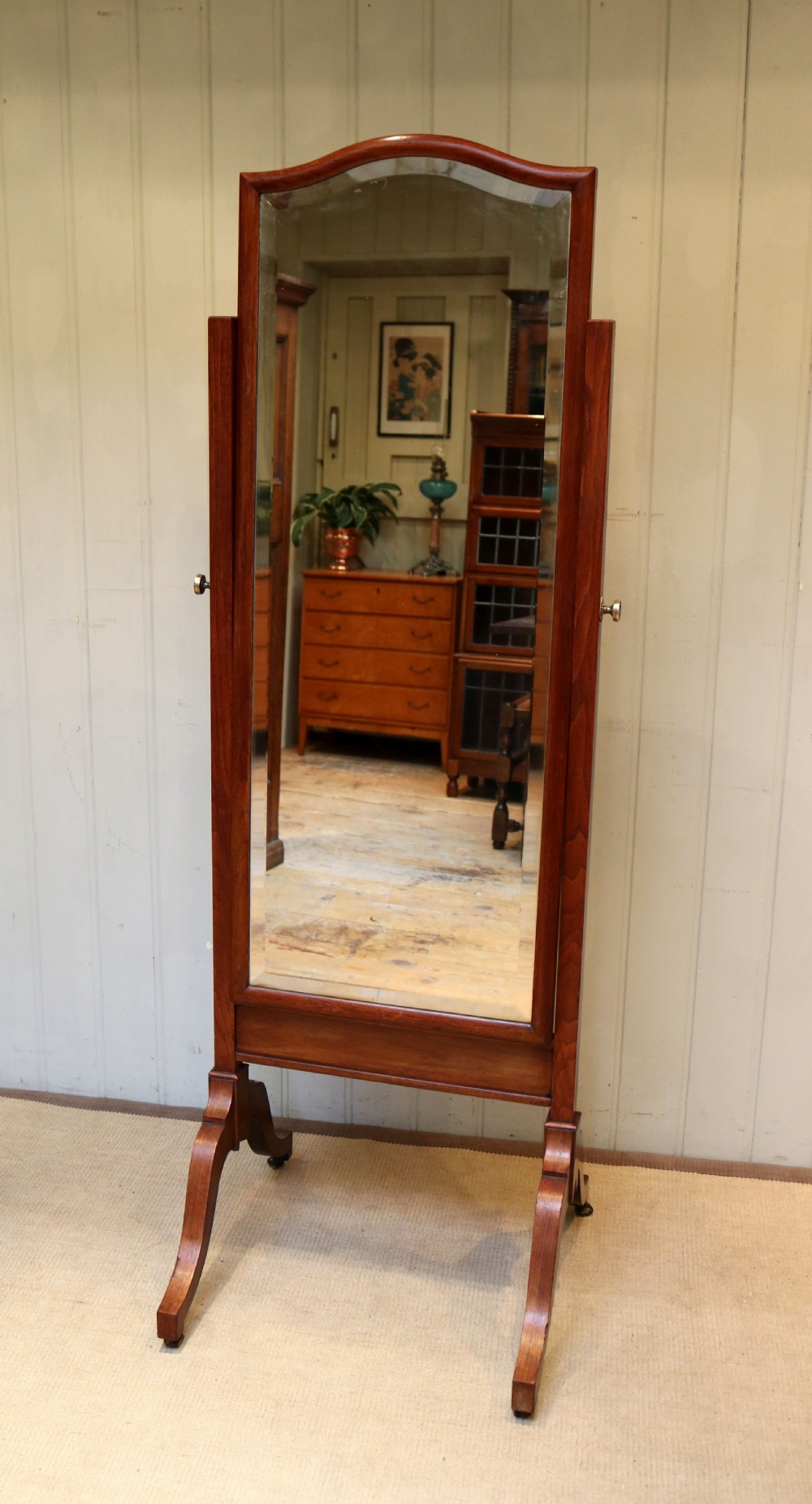 Edwardian Mahogany Cheval Mirror View VI