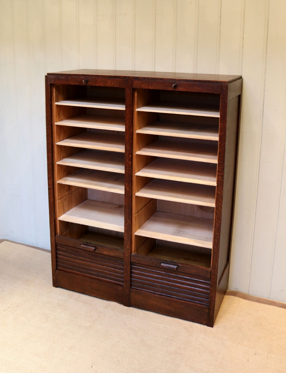 Oak Double Tambour Front Filing Cabinet  View II