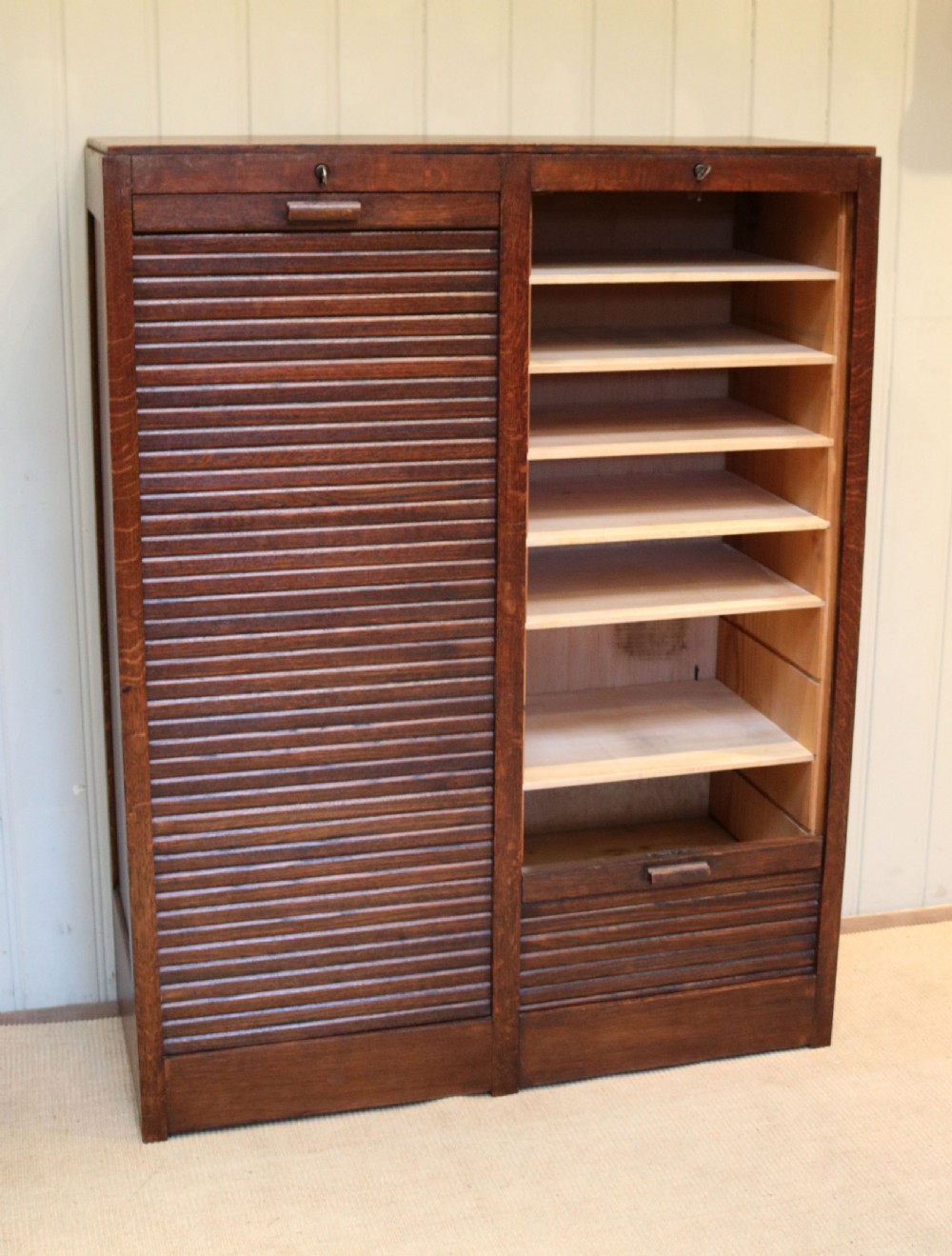 Oak Double Tambour Front Filing Cabinet  View IV