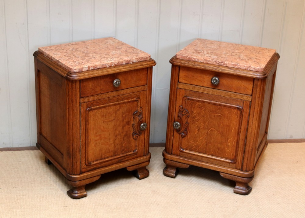 Pair Of French Oak Marble Top Bedside Cabinets View III