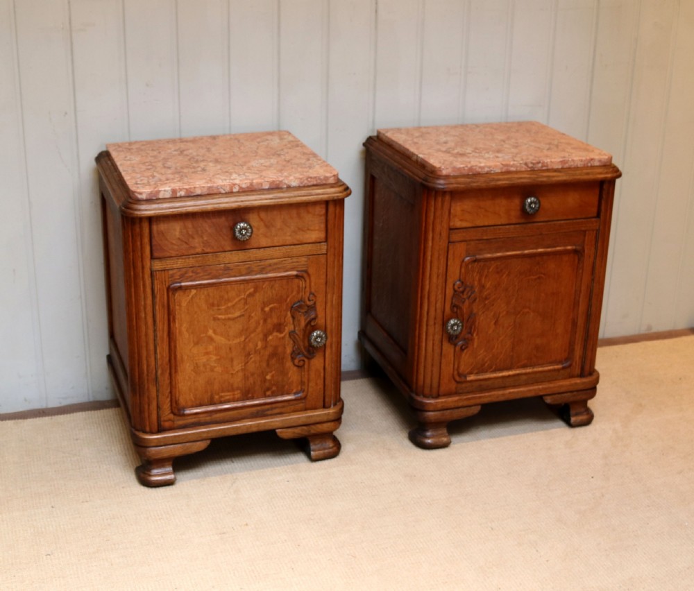 Pair Of French Oak Marble Top Bedside Cabinets View IV
