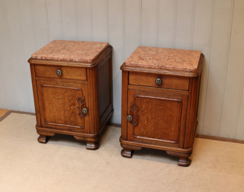 Pair Of French Oak Marble Top Bedside Cabinets View V