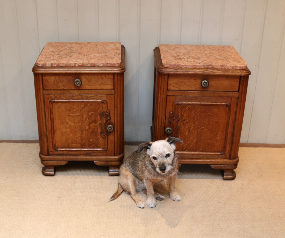 Pair Of French Oak Marble Top Bedside Cabinets View VI