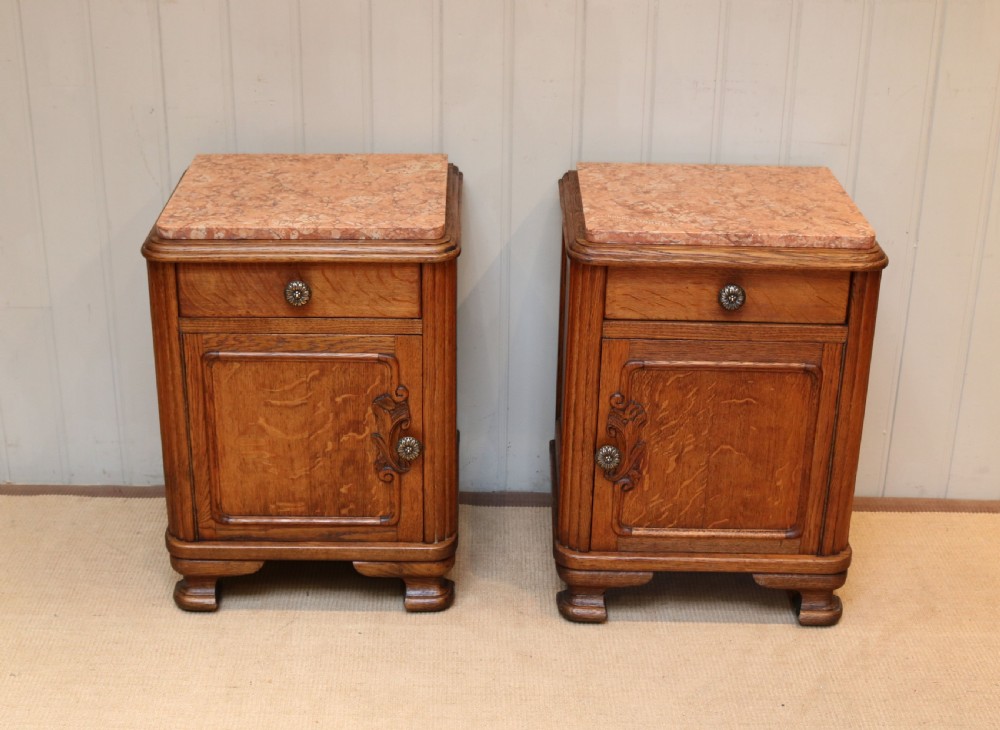 Pair Of French Oak Marble Top Bedside Cabinets View VII