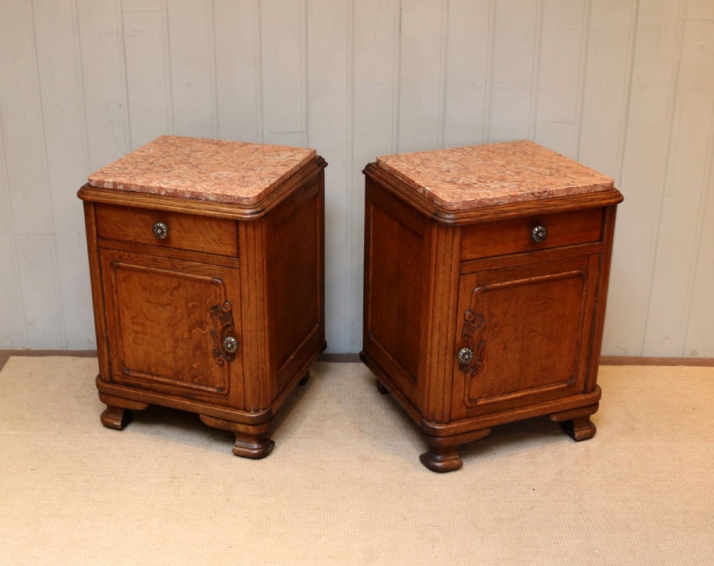 Pair Of French Oak Marble Top Bedside Cabinets View VIII