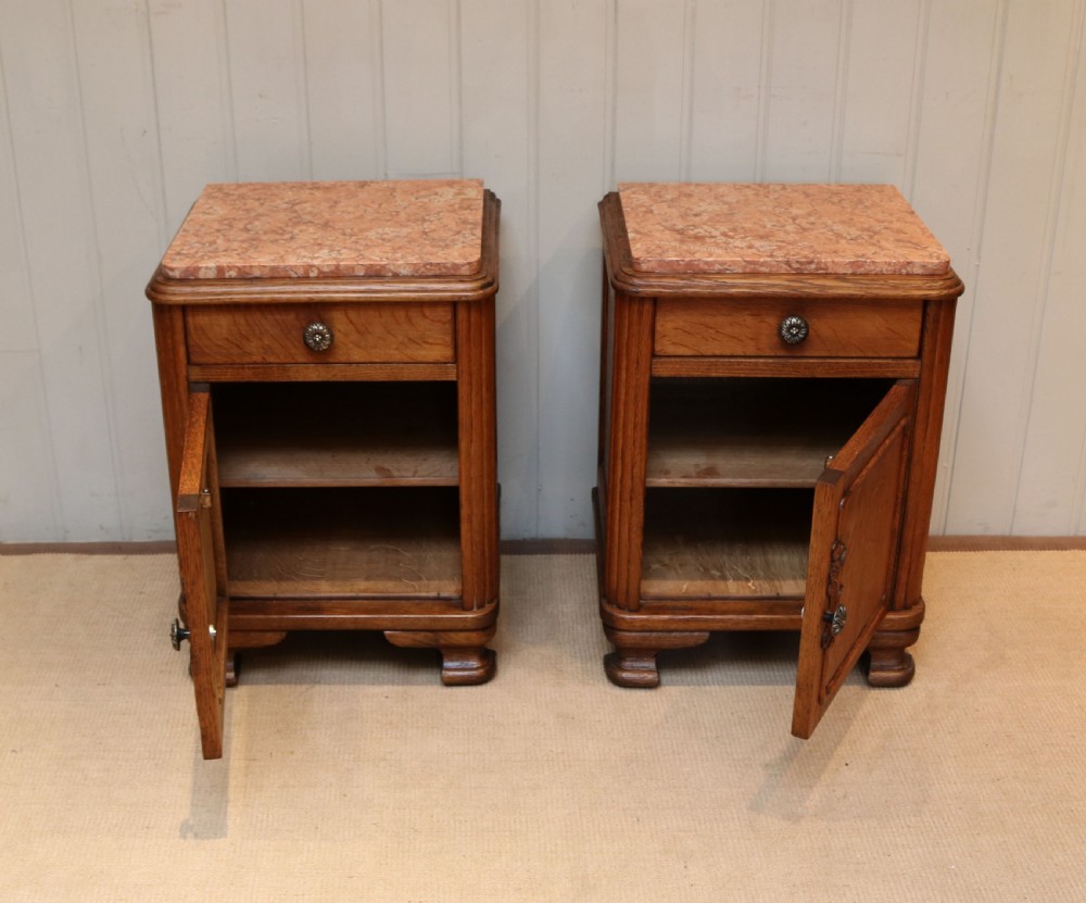 Pair Of French Oak Marble Top Bedside Cabinets View IX