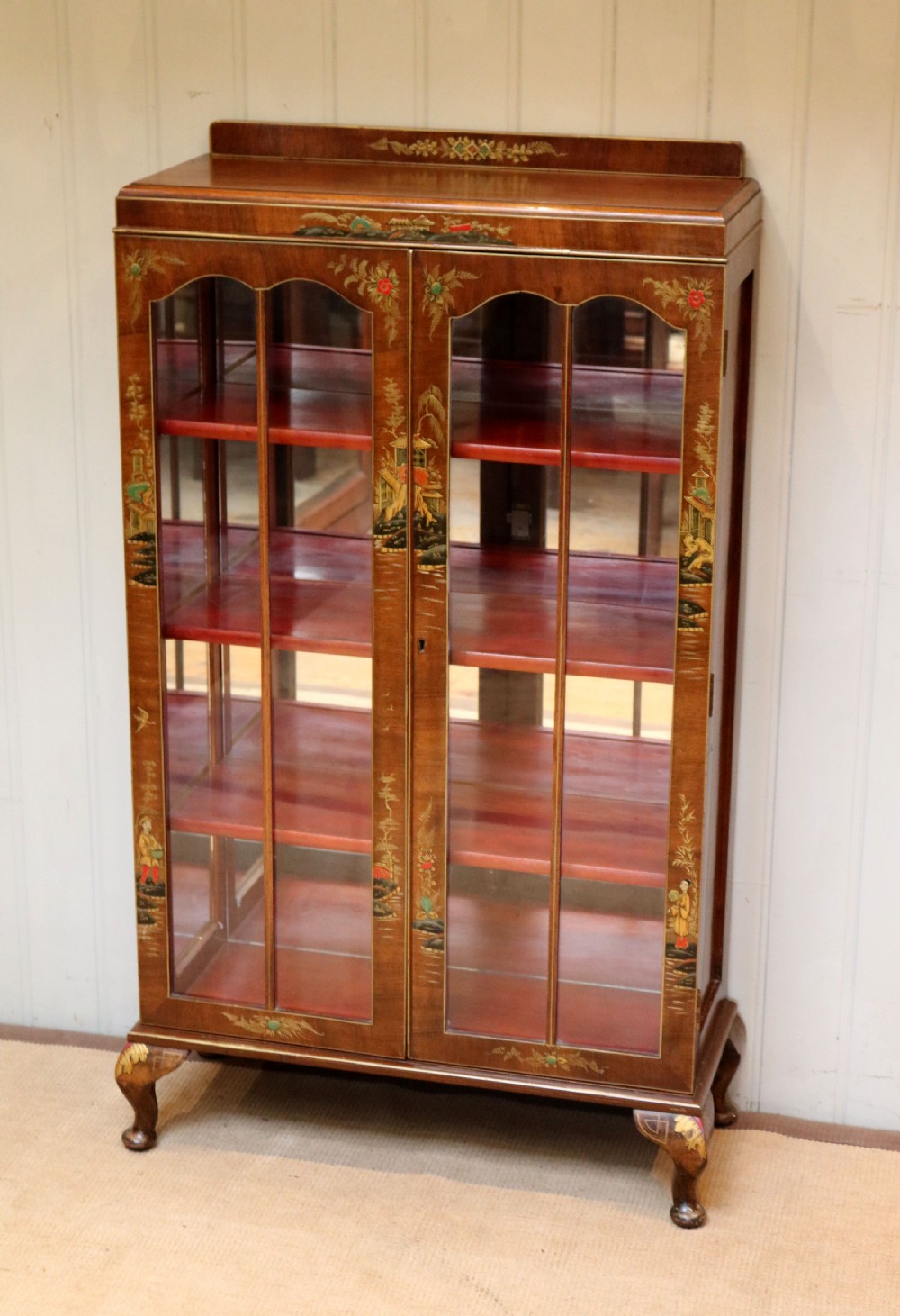 Walnut Chinoiserie Decorated Display Cabinet