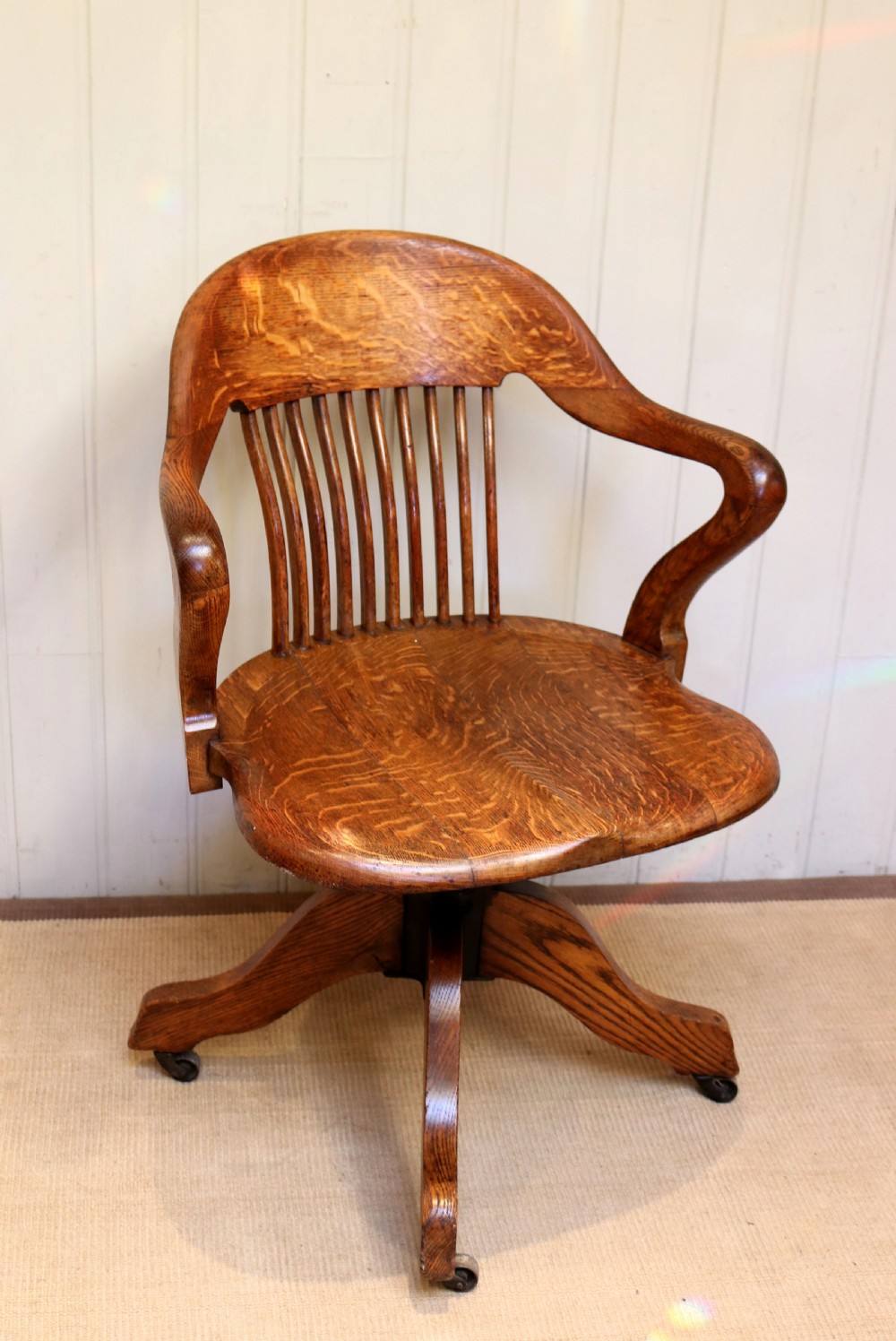 Solid Oak Revolving Office Chair View V